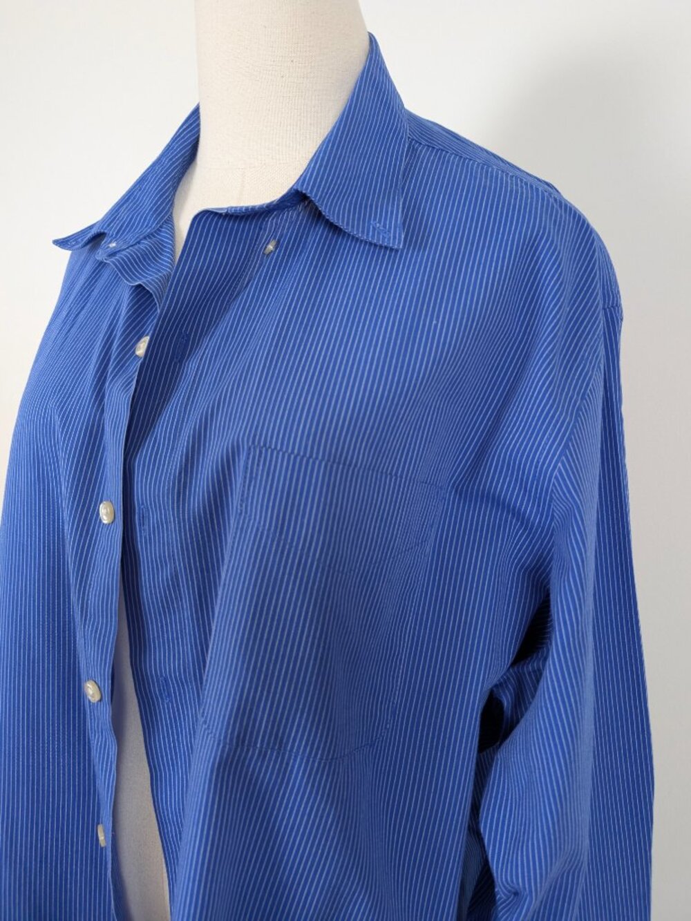 Pinstripe Button Down Shirt Classic Fit Cotton Blue Size XL Oversized (j) - Picture 5 of 8